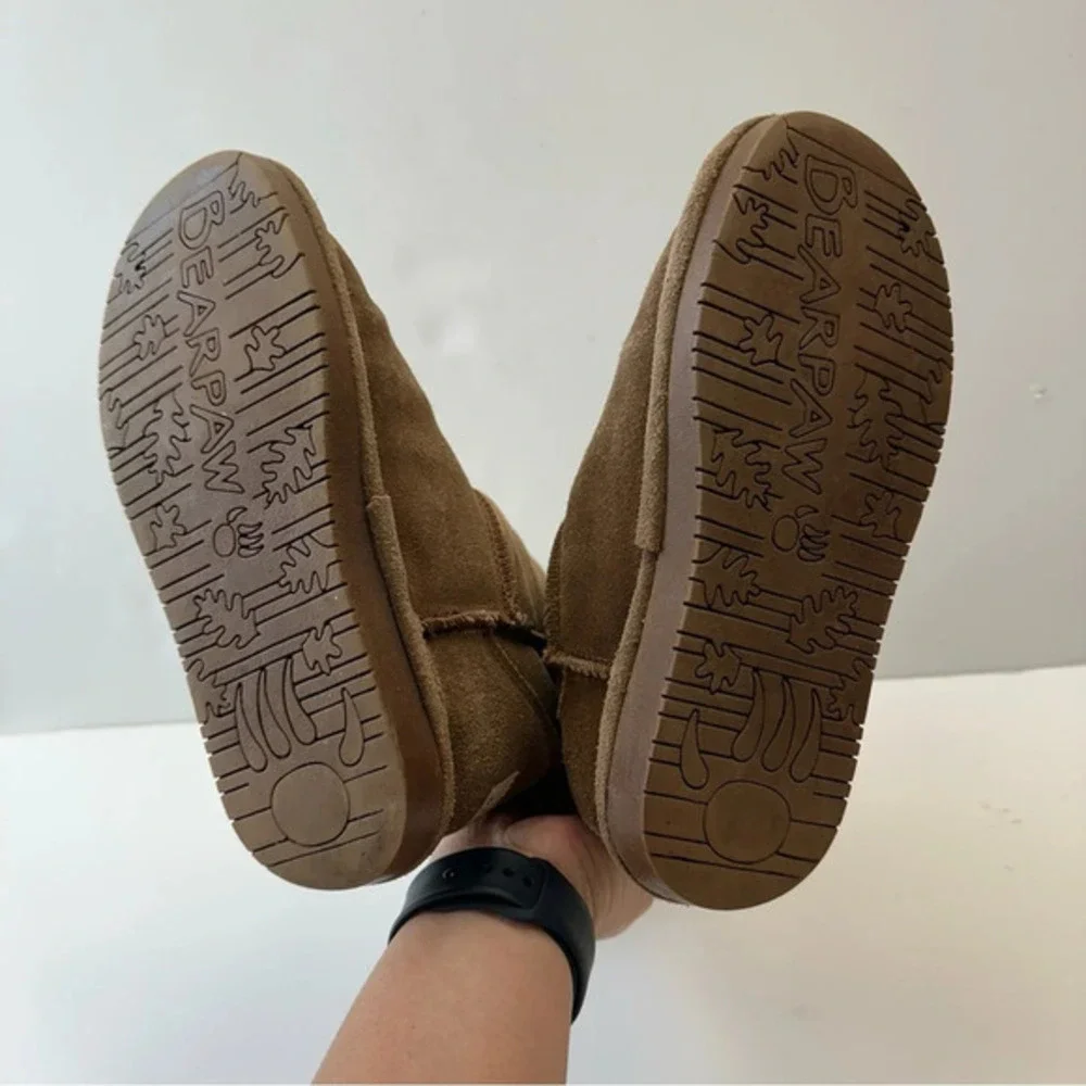 Bearpaw Emma‎ Boots Womens Size 5 Suede Sheepskin Lined Wool Blend Tan Brown